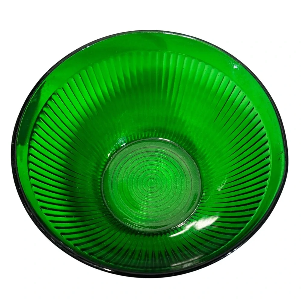 Hoosier Glass 4054 Ribbed Glass‎ Serving Bowl 7-inch Emerald Green Vintage